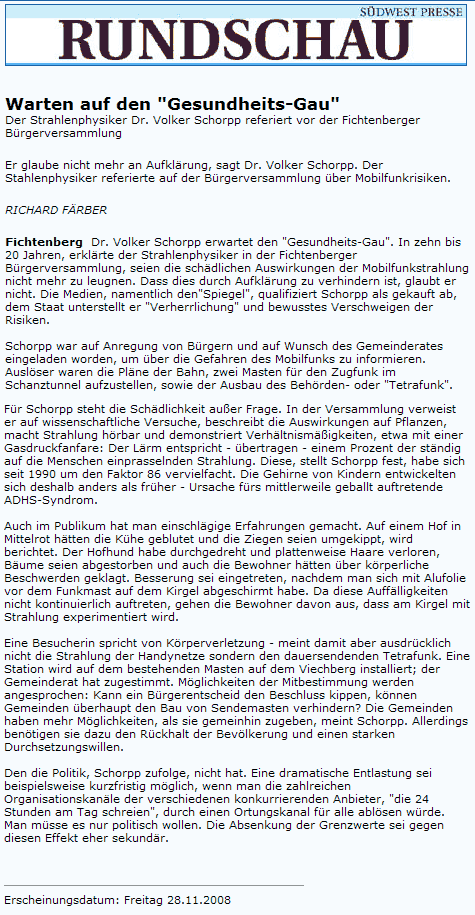Rundschau, Südwest Presse Online-Dienste GmbH, 28.11.2008 - Gesundheits-Gau