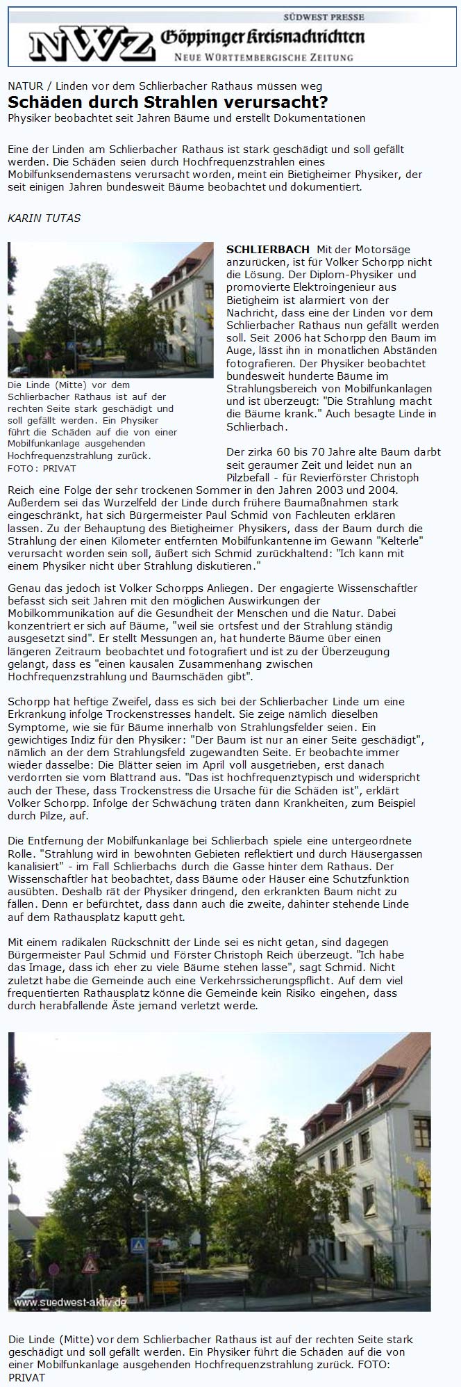 NWZ - Göppinger Kreisnachrichten - Schäden durch Strahlen verursacht?